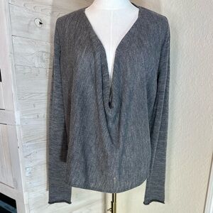 Eileen Fisher‎ size Medium alpaca merino wool draped slate gray plunging sweater